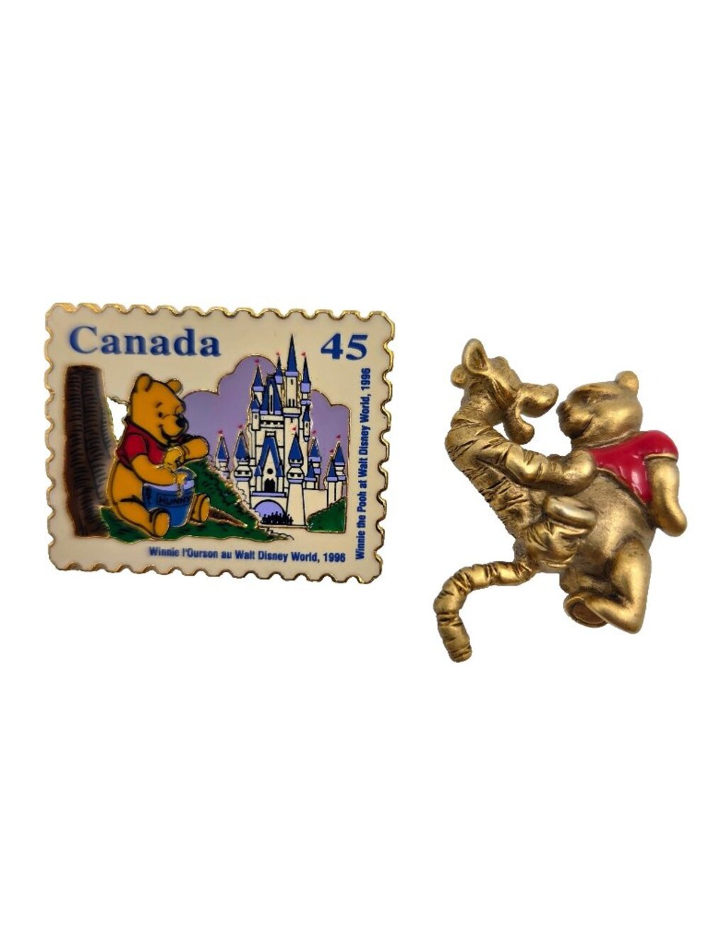 Disney Gold-Tone Winnie The Pooh & Tigger Collectible Pin Brooch Signed Vintage